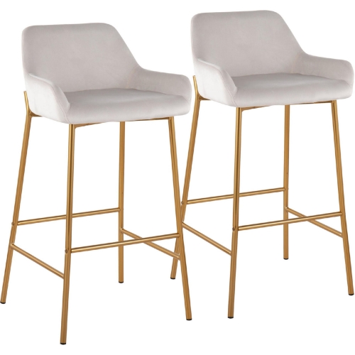 Daniella 30" Bar Stool in White Velvet & Gold Steel (Set of 2)